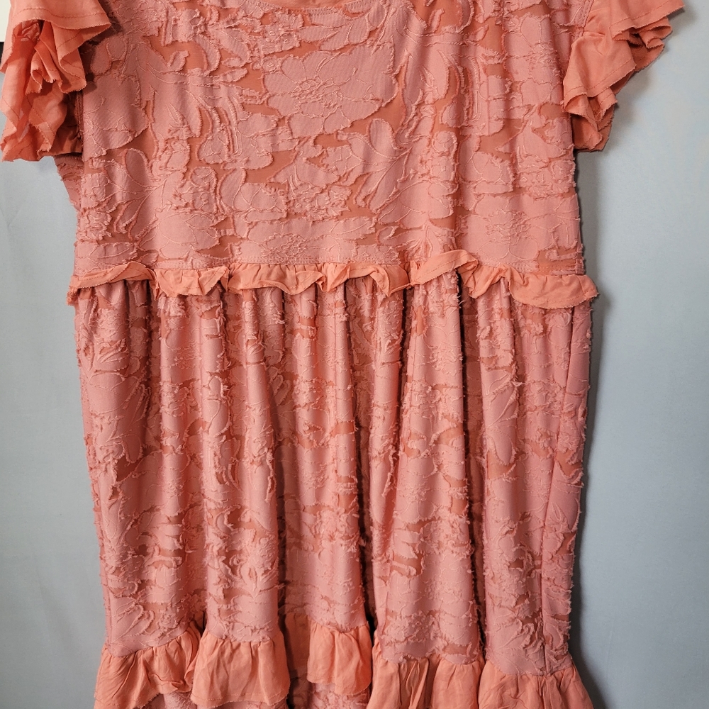 New Anthropologie Textured Ruffle Knit Mini Dress Pink Rose XSP Petite - Picture 8 of 12
